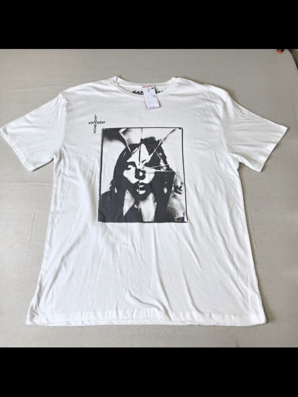 Lady Gaga Mayhem White Graphic Short Sleeve Tee T-Shirt Women's L NEW